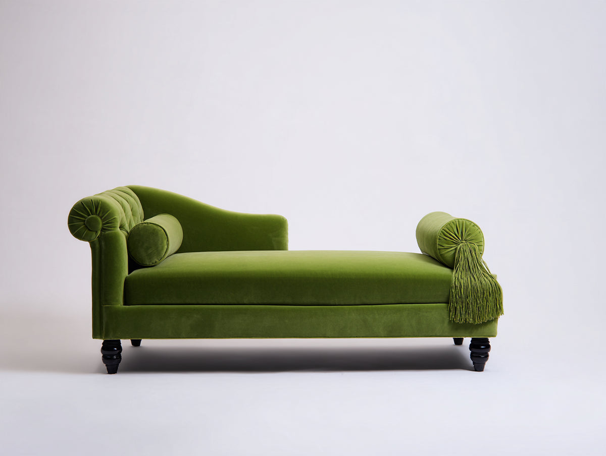 Chaiselongue 180 x 75 x 80 cm - Grün-Schwarz - Samtoptik mit geschwungener Rückenlehne - klassisches Design für Wohnzimmer und Ruhebereich
