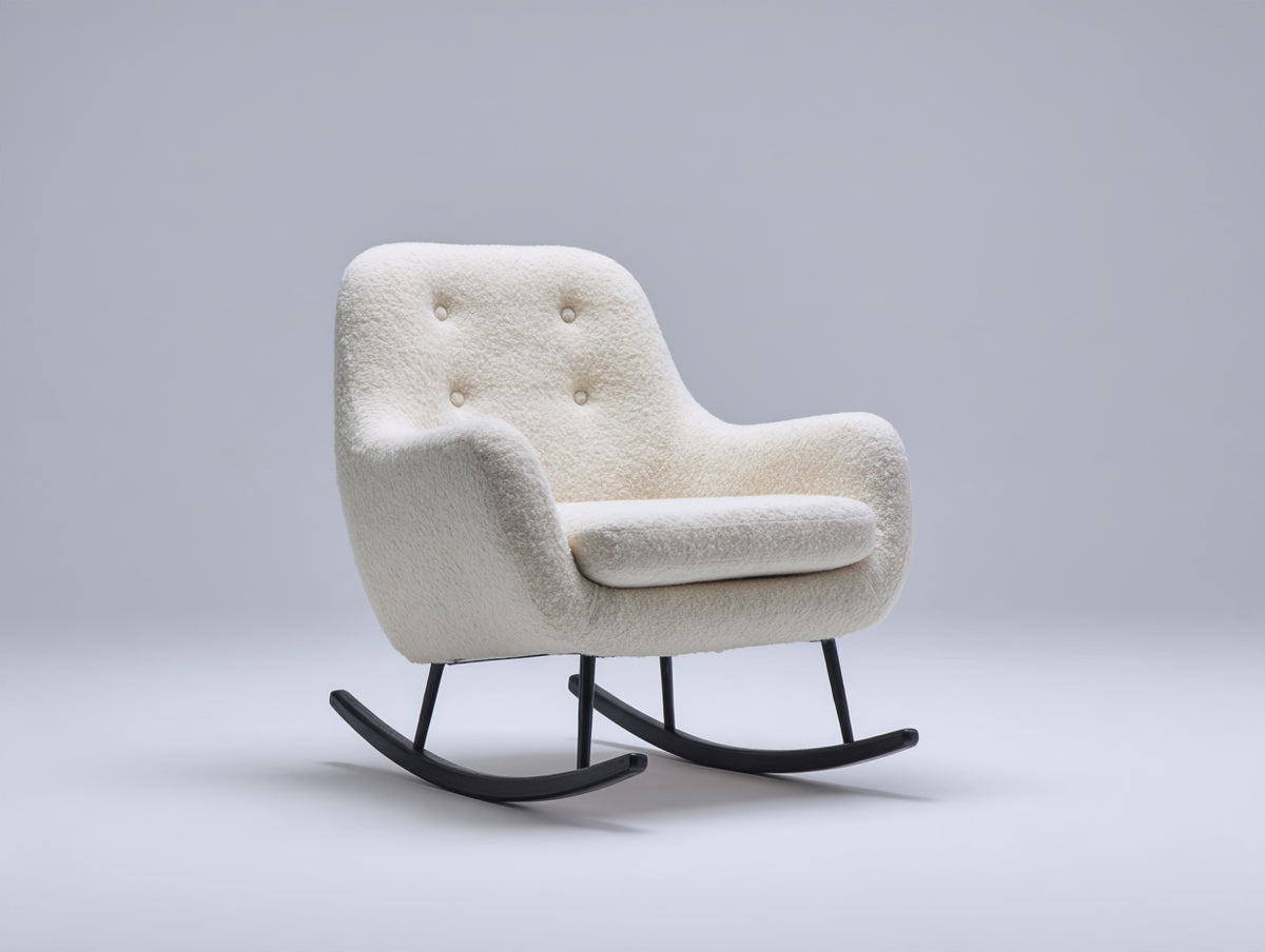 Schaukelstuhl 80 x 84 x 94 cm - Creme-Schwarz - Bouclé-Optik mit Knopfheftung und gepolsterten Armlehnen - modernes Design für Wohnzimmer und Leseecke