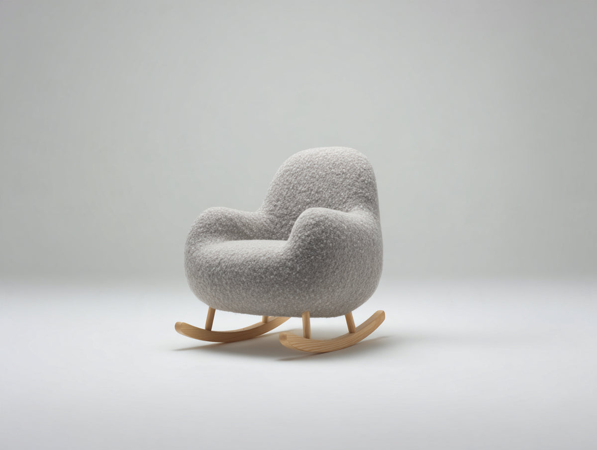 Schaukelstuhl 78 x 82 x 92 cm - Beige-Holz - Bouclé-Optik mit gepolsterten Armlehnen - modernes Design für Wohnzimmer und Leseecke