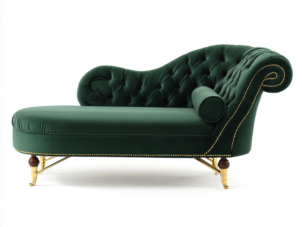 Chaiselongue aus Samt 190x85x95 cm - Dunkelgrün - Chesterfield-Stil mit Knopfheftung