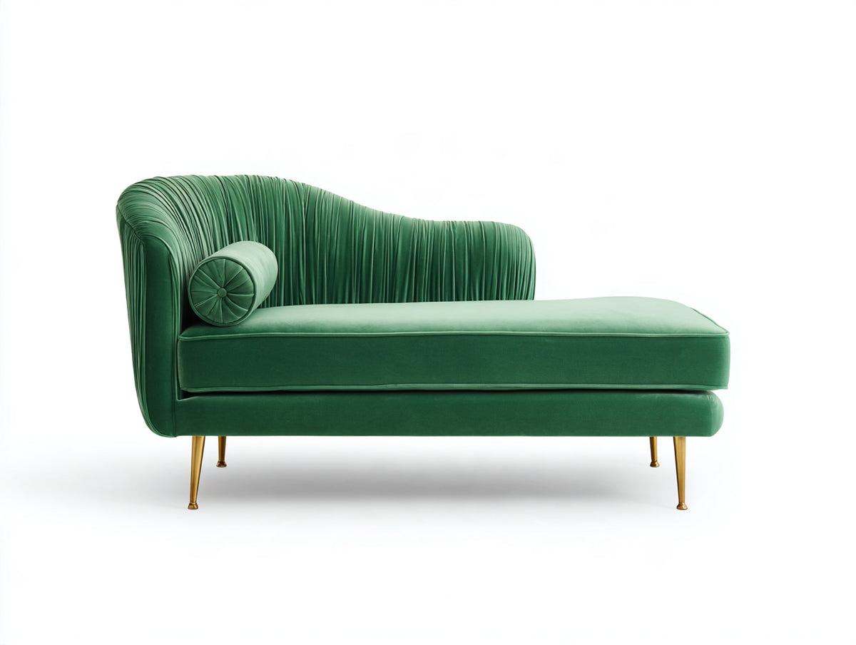 Chaiselongue aus Samt 185x80x88 cm - Grün - Geschwungene Rückenlehne mit Faltenstruktur