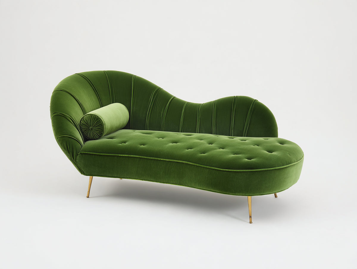 Chaiselongue mit Samtbezug 195x85x88 cm - Grün-Gold - mit gepolsterter Rückenlehne und Metallfüßen - modernes Design