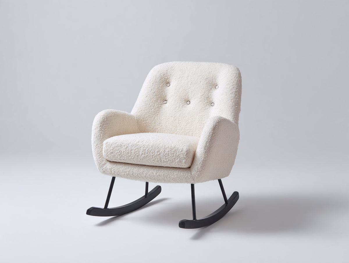 Schaukelstuhl aus Bouclé 76 x 92 x 102 cm - Creme-Schwarz - Gepolstert mit Armlehnen und geschwungenen Kufen