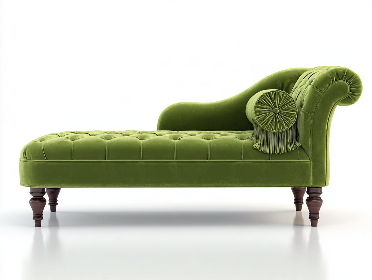 Chaiselongue aus Samt 195x82x92 cm - Olivgrün - Geschwungene Rückenlehne mit Knopfsteppung